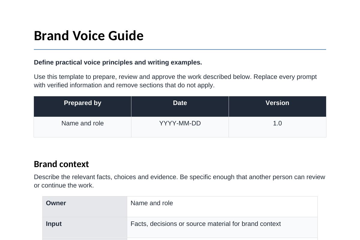 Inhoudsvoorbeeld van Brand Voice Guide