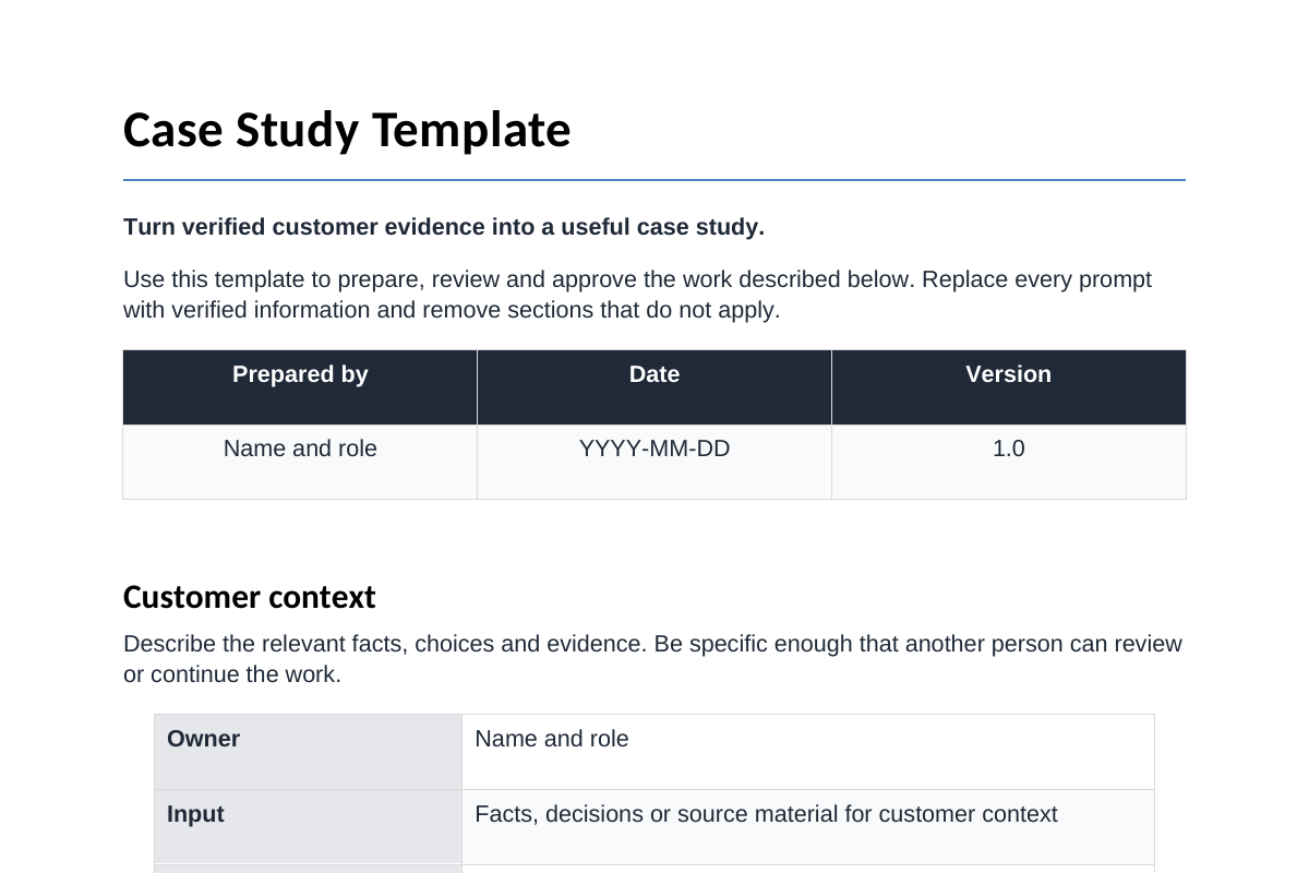Inhoudsvoorbeeld van Case Study Template