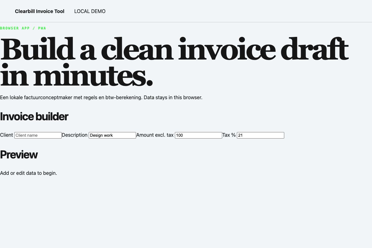 Voorbeeld van Clearbill Invoice Tool