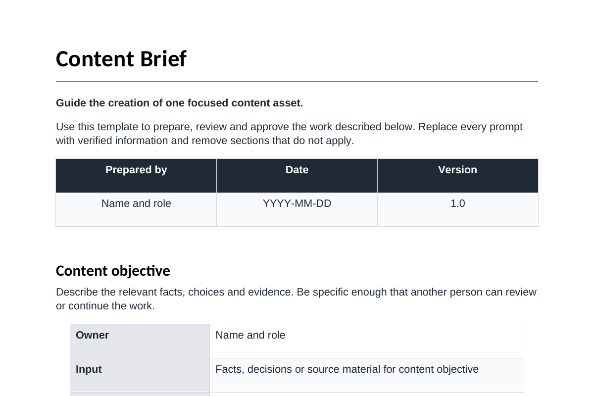 Inhoudsvoorbeeld van Content Brief