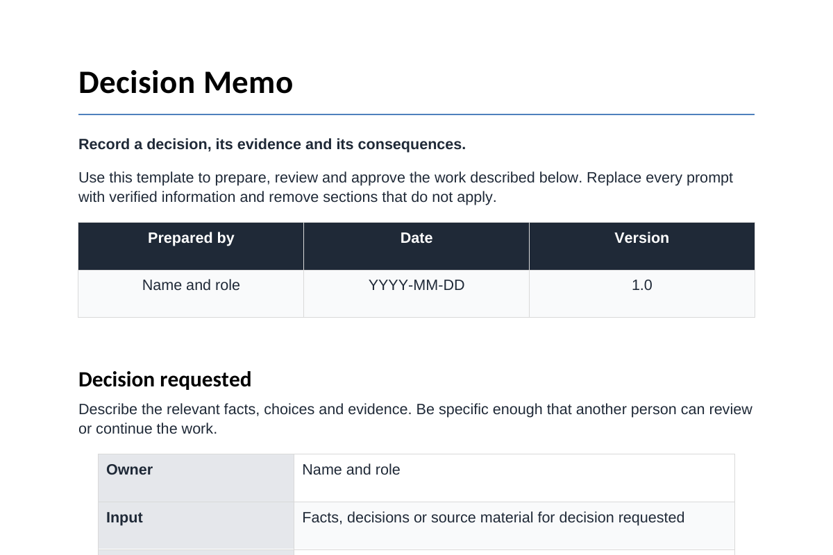 Inhoudsvoorbeeld van Decision Memo