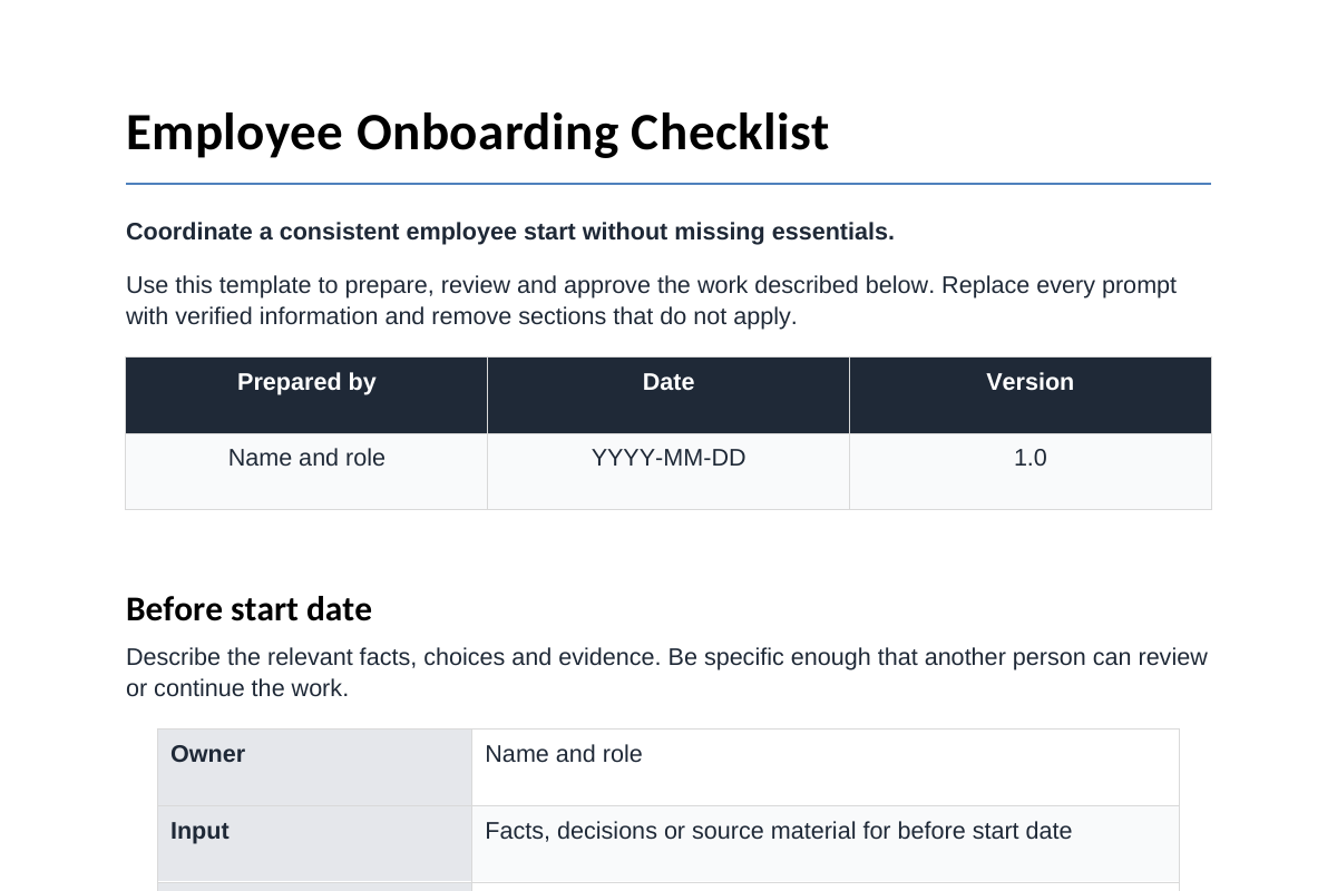 Inhoudsvoorbeeld van Employee Onboarding Checklist