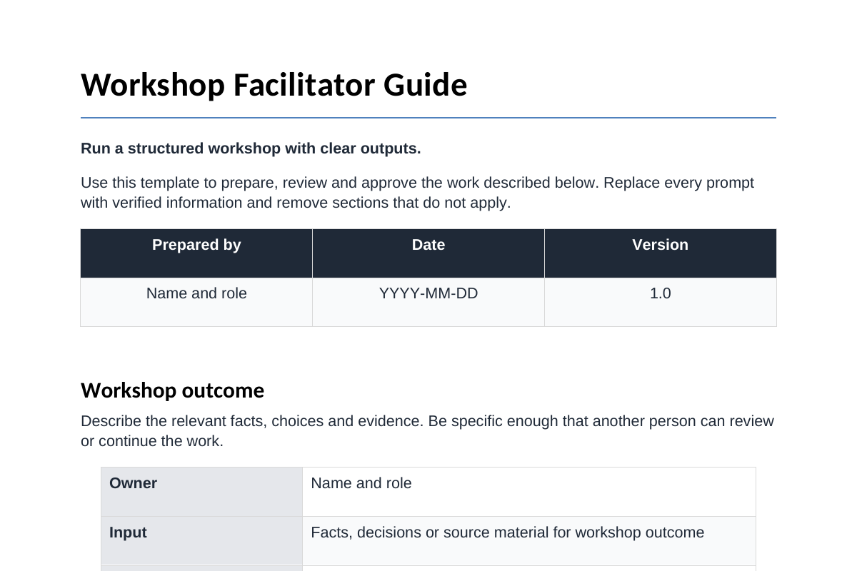 Inhoudsvoorbeeld van Workshop Facilitator Guide